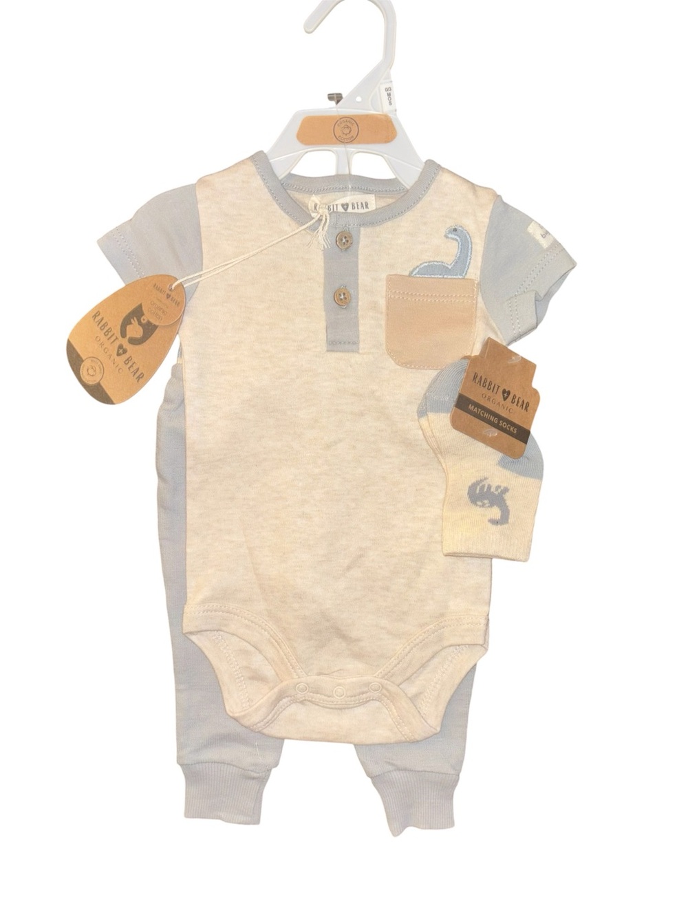 Rabbit & Bear Beige and Light Blue Baby One-Piece Bodysuit Set